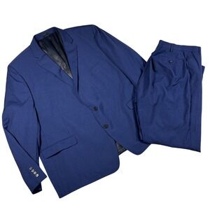 Lauren Ralph Lauren Mens 2 Piece Suit 54R Navy Blue Blazer & Pants 44 100% Wool